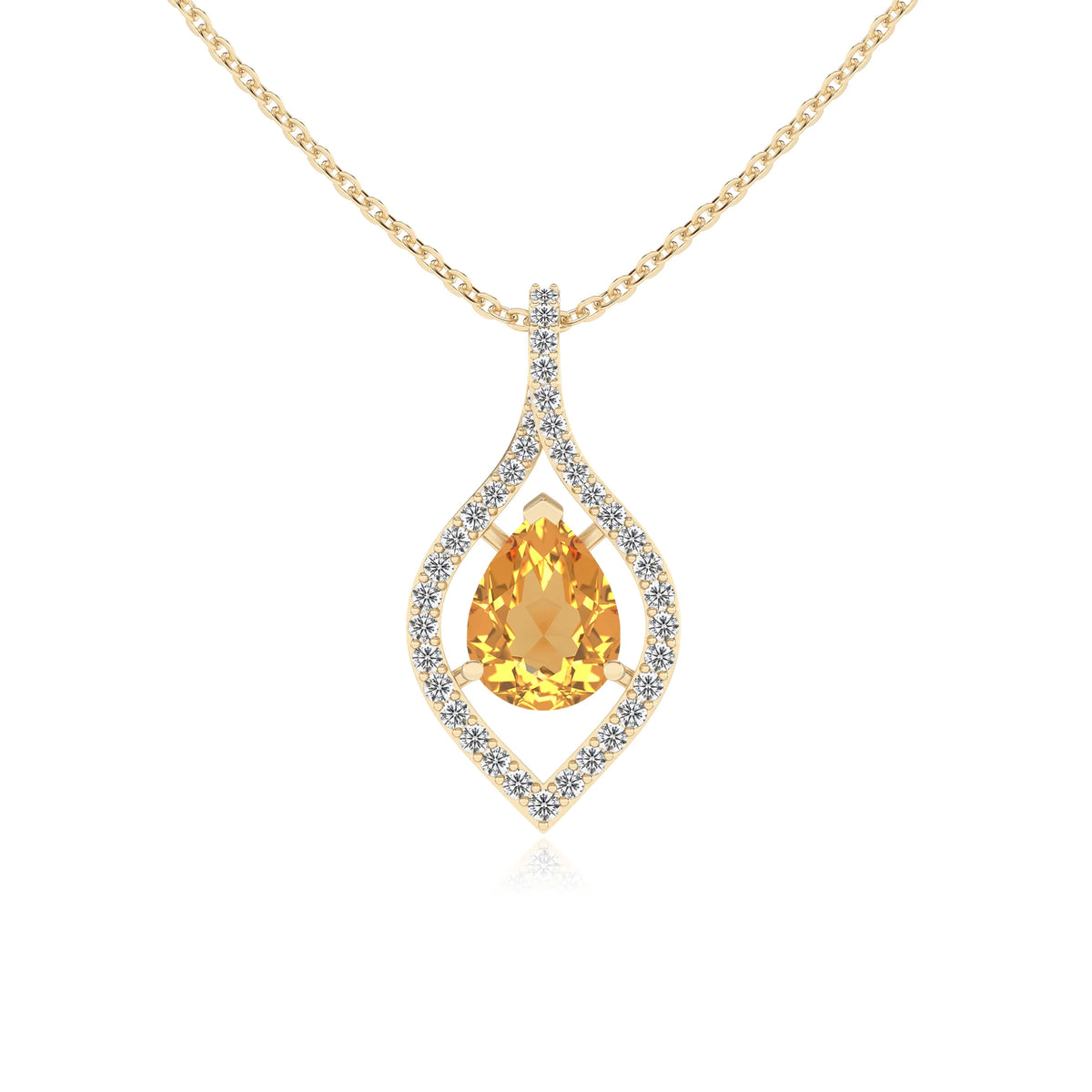 lab grown citrine pear infinity necklaces in yellow gold 