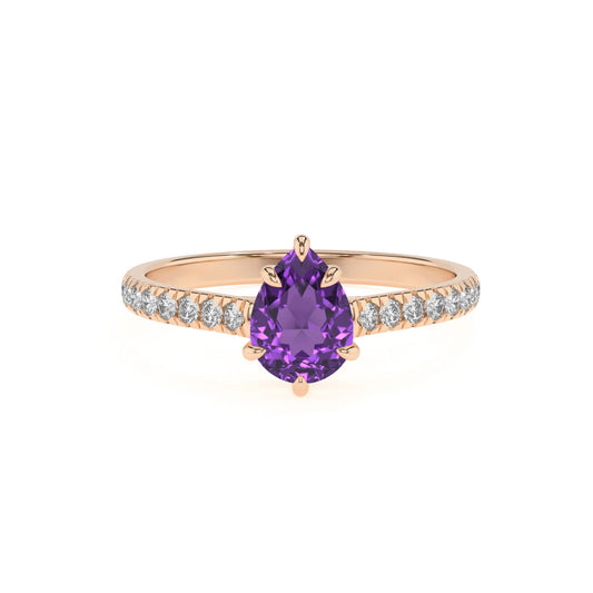 lab grown amethyst pear half eternity solitaire engagement rings in rose gold 