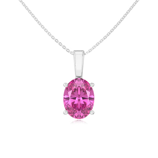 lab grown pink-sapphire oval solitaire necklaces in platinum 
