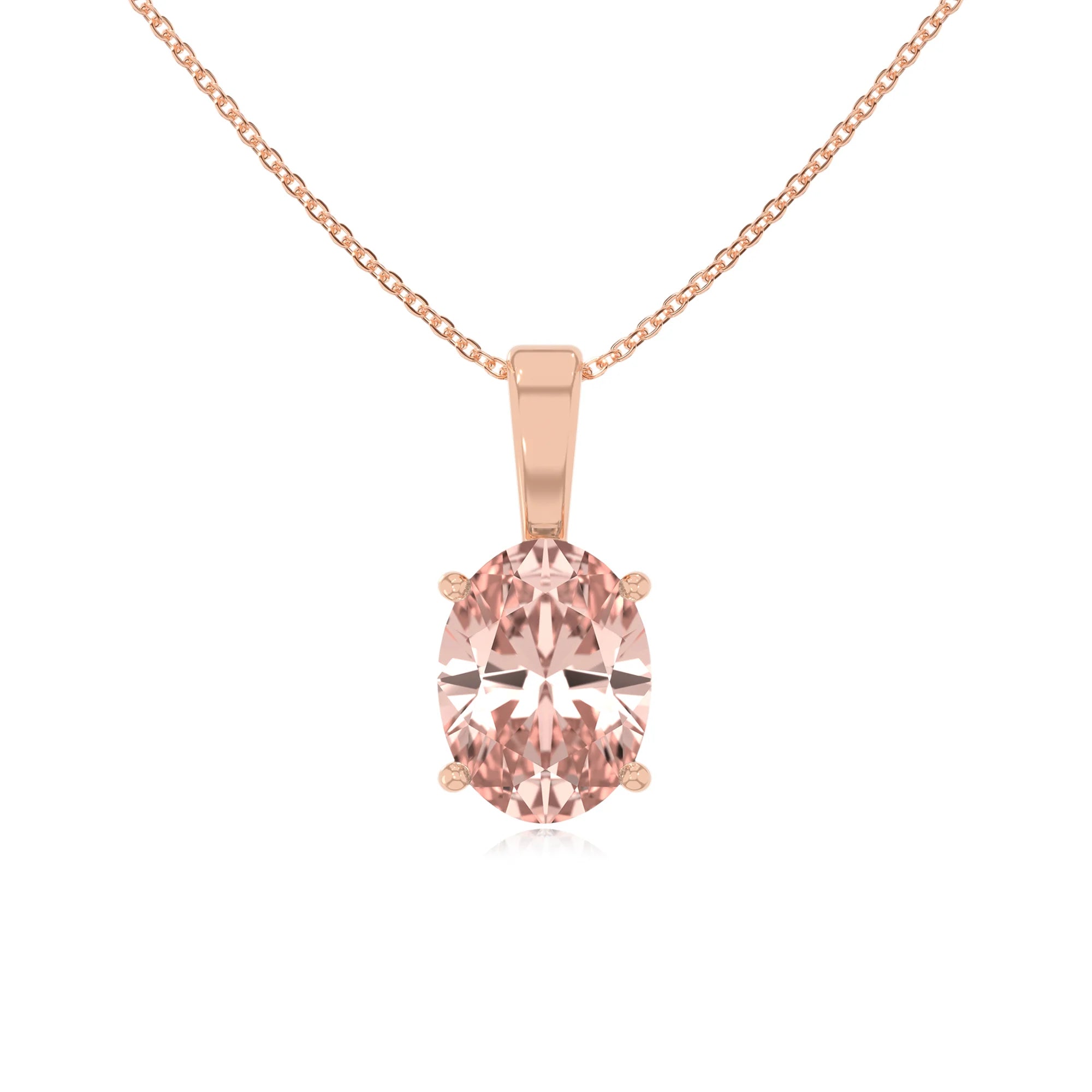 lab grown morganite oval solitaire necklaces in rose gold 