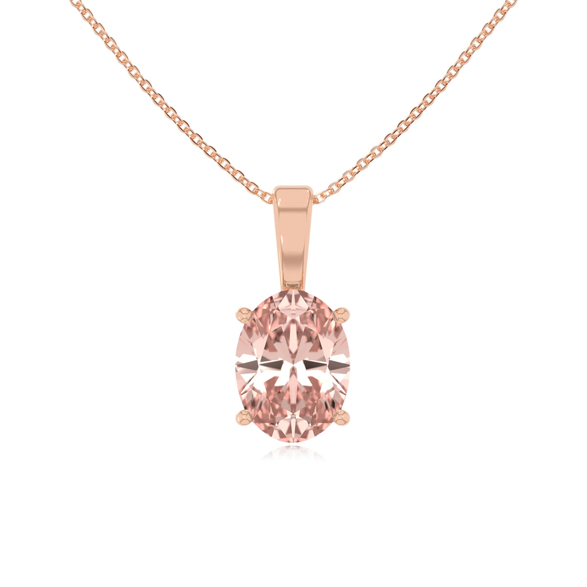 lab grown morganite oval solitaire necklaces in rose gold 