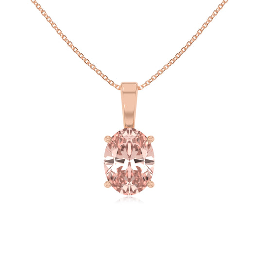 lab grown morganite oval solitaire necklaces in rose gold 