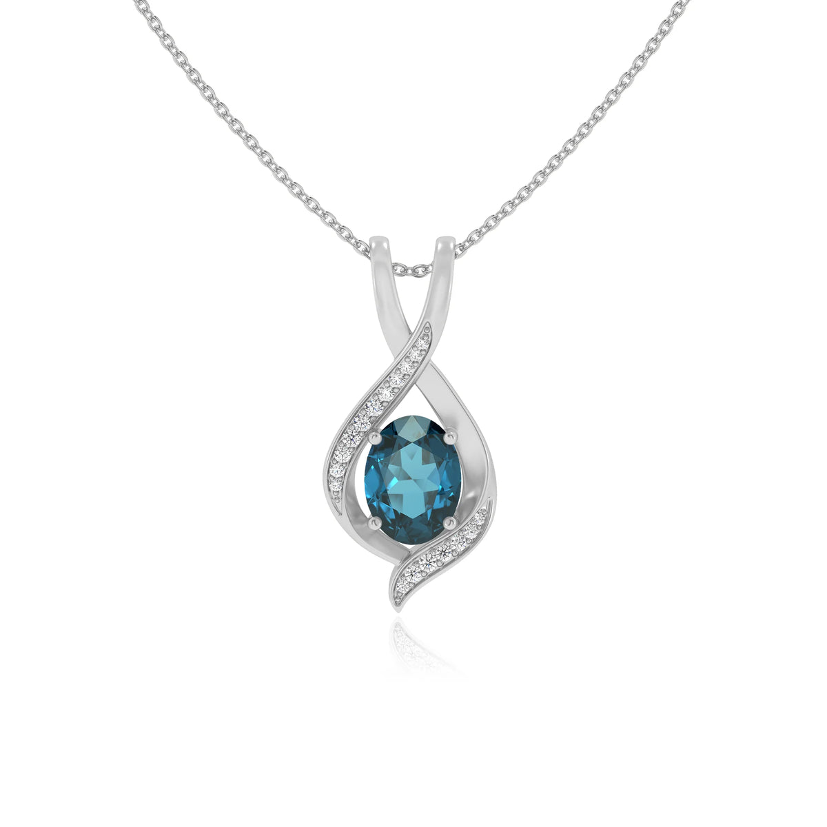 natural london-blue-topaz oval solitaire necklaces in white gold 