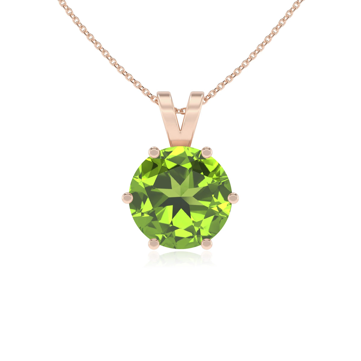 natural peridot round solitaire v-bale necklaces in rose gold 
