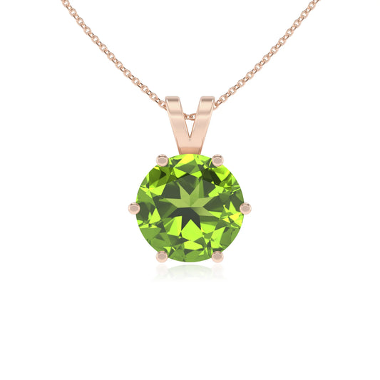 natural peridot round solitaire v-bale necklaces in rose gold 