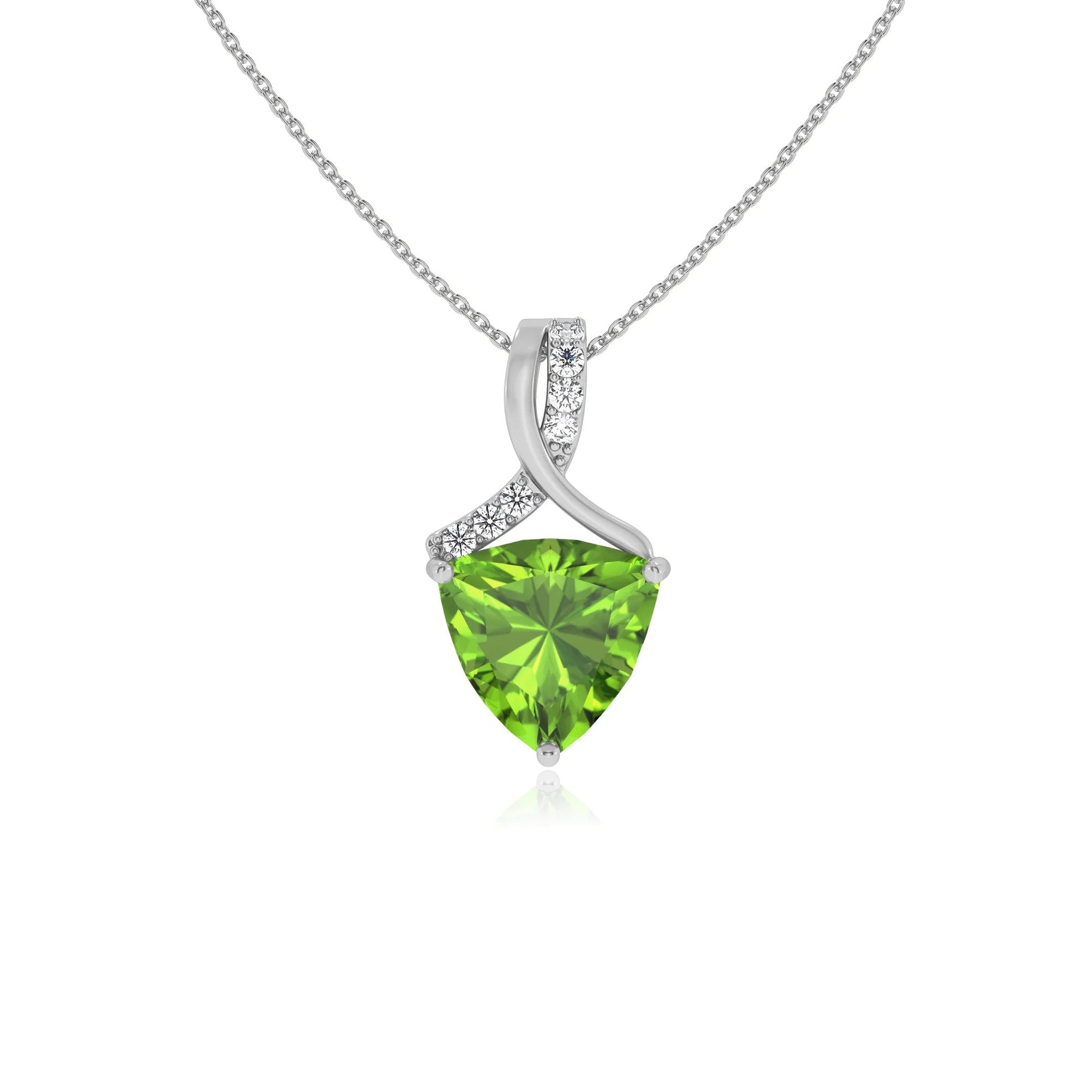 natural peridot trillion solitaire necklaces in white gold 