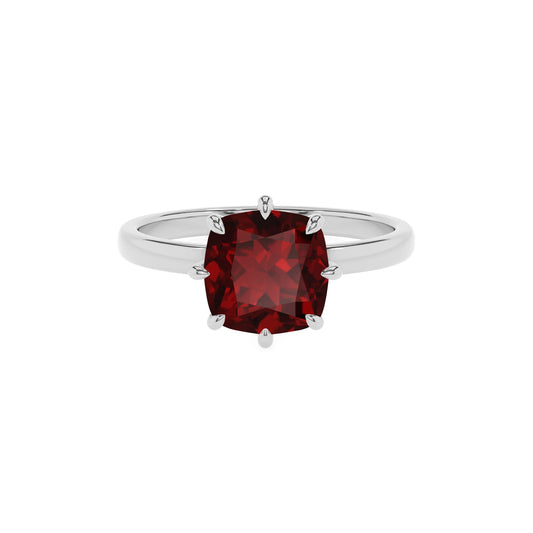 natural garnet cushion solitaire rings in platinum 
