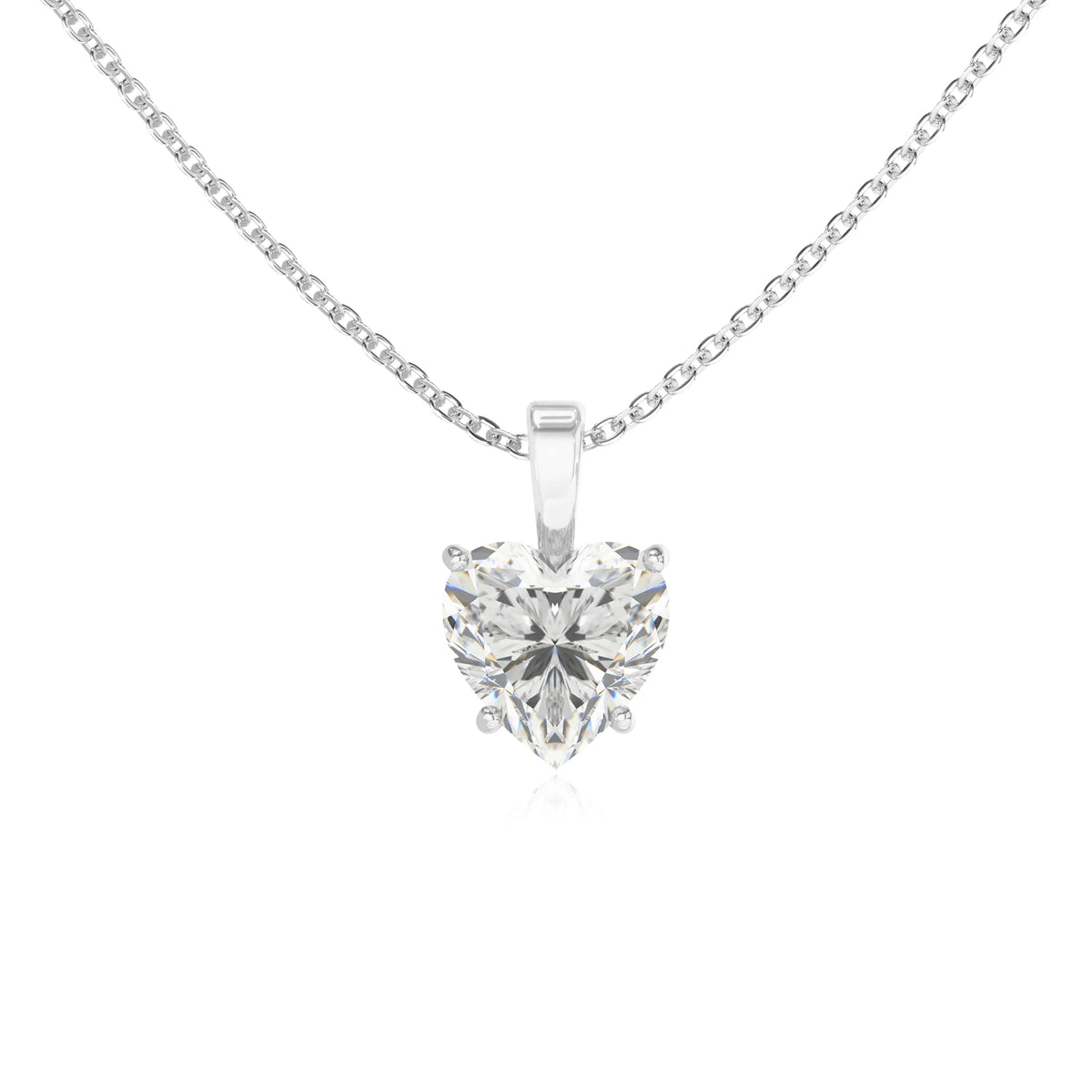lab grown moissanite heart solitaire necklaces in white gold 