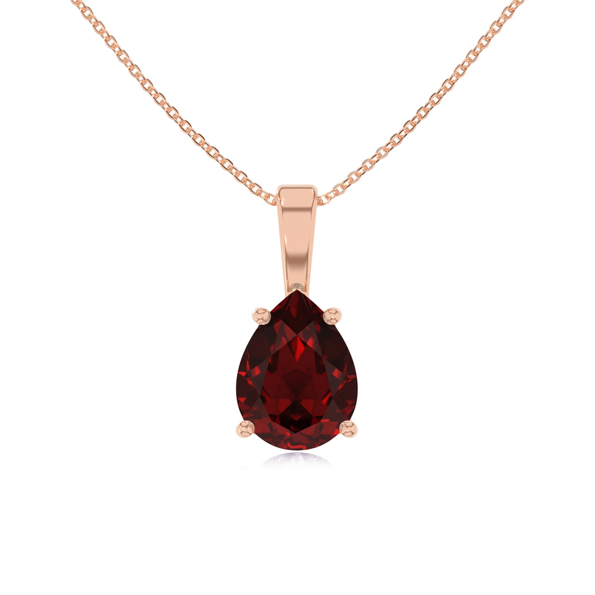 natural garnet pear solitaire necklaces in rose gold 