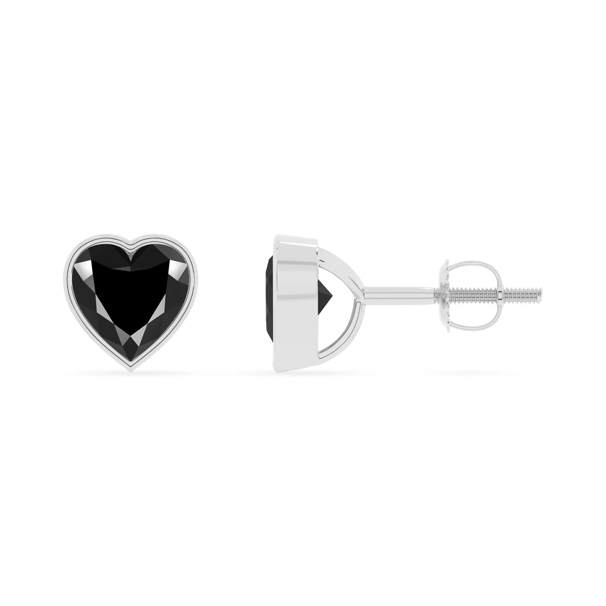 natural black onyx heart stud earrings in white gold 