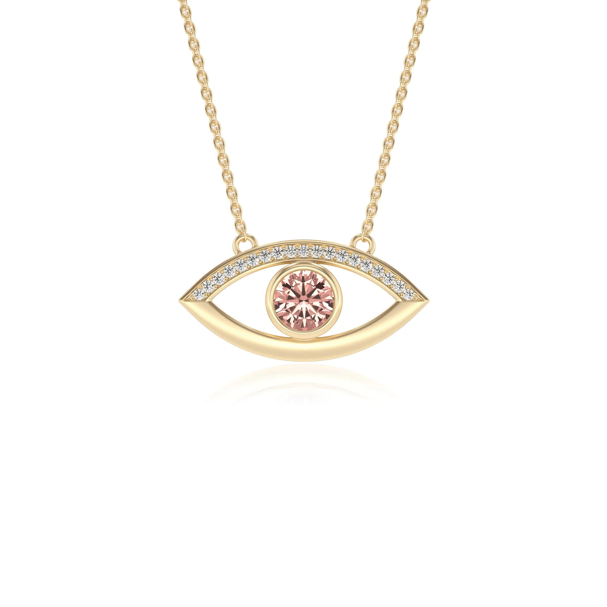 lab grown morganite round solitaire necklaces in yellow gold 