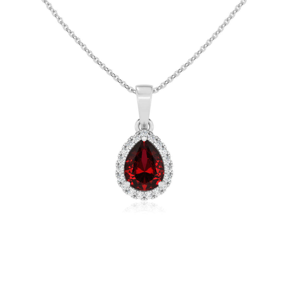 lab grown ruby pear solitaire necklaces in sterling silver 