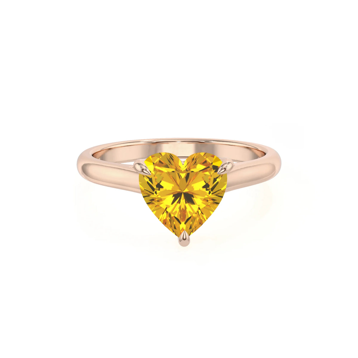 lab grown yellow-sapphire heart solitaire rings in rose gold 