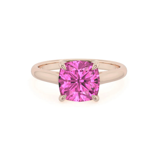 lab grown pink-sapphire cushion solitaire rings in rose gold 