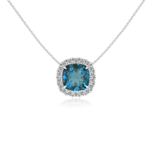 natural london blue topaz cushion solitaire necklaces in sterling silver 