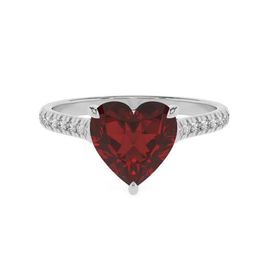 natural garnet heart half eternity solitaire engagement rings in white gold 