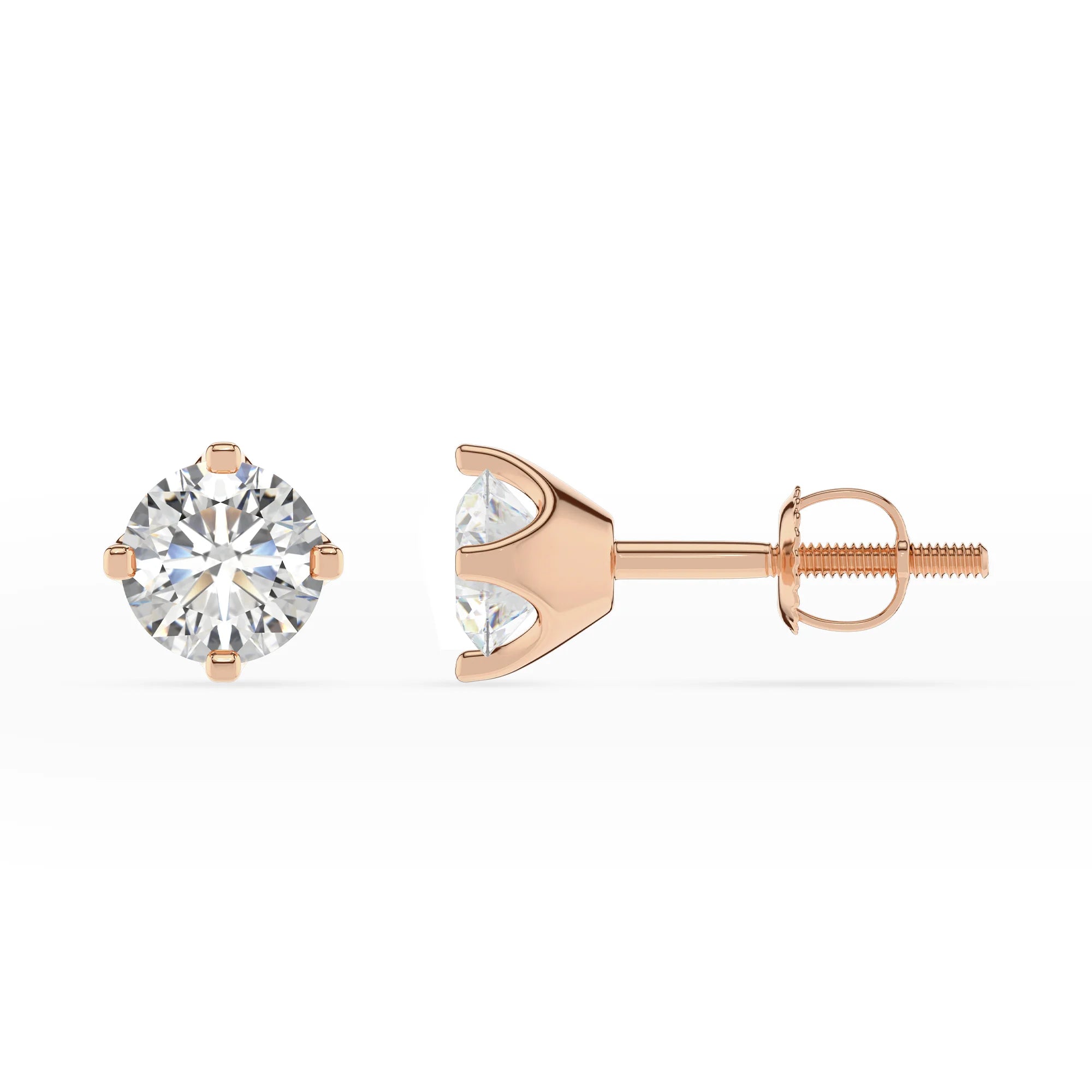 lab grown moissanite round stud earrings in rose gold 