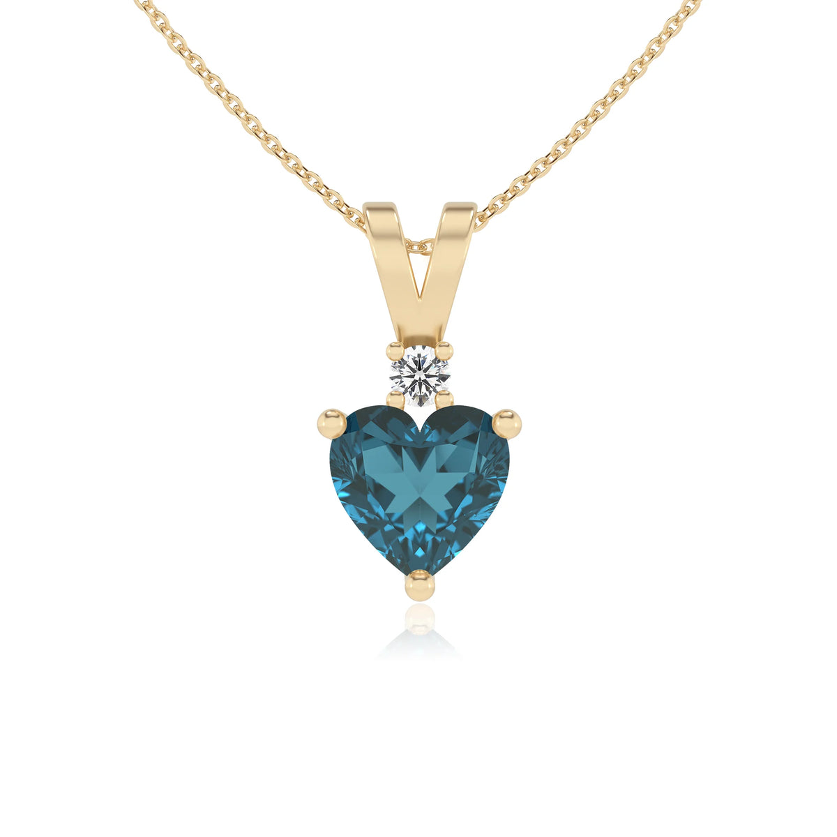 natural london-blue-topaz heart solitaire v-bale necklaces in yellow gold 