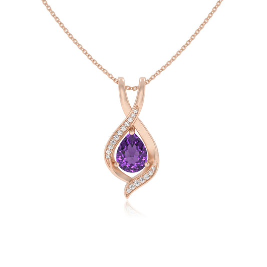 lab grown amethyst pear solitaire necklaces in rose gold 