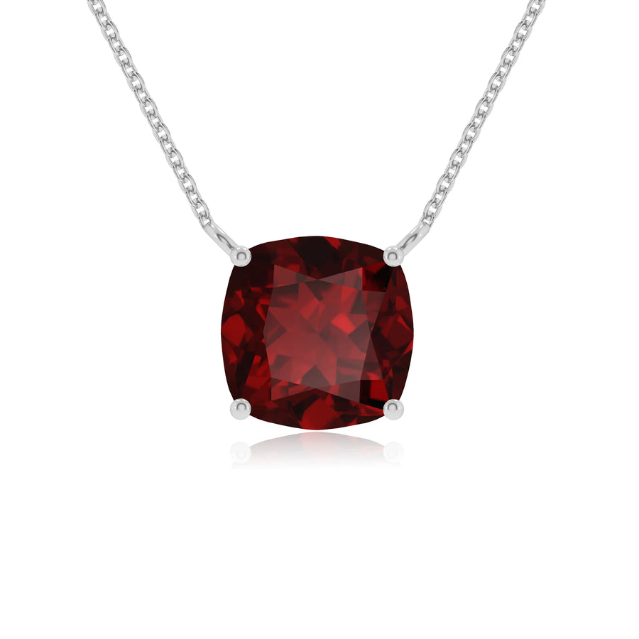 natural garnet cushion solitaire necklaces in white gold 