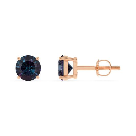 lab grown alexandrite round stud earrings in rose gold 