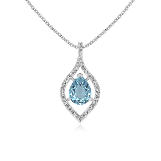lab grown aquamarine pear infinity necklaces in white gold 