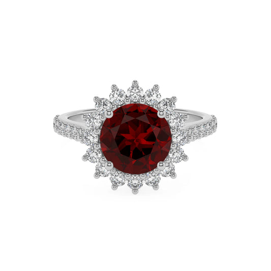 natural garnet round solitaire rings in white gold 