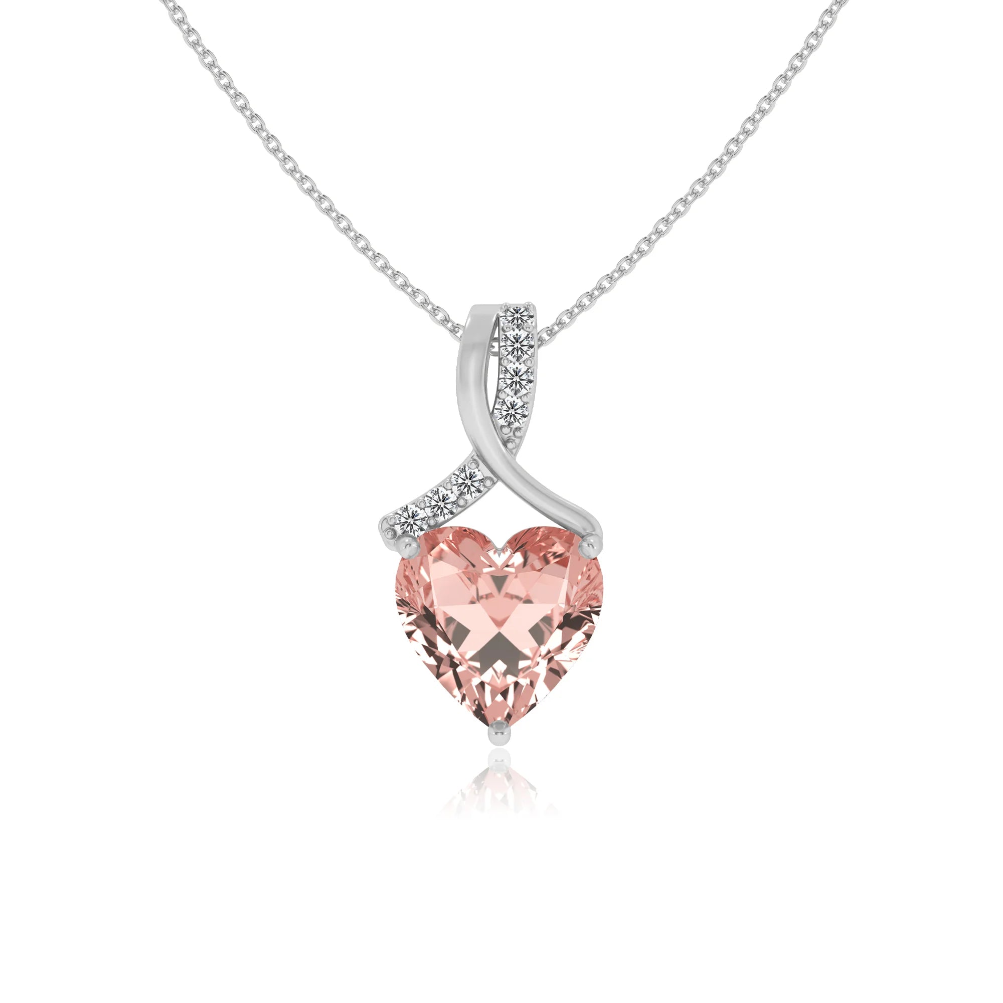 lab grown morganite heart solitaire necklaces in platinum 