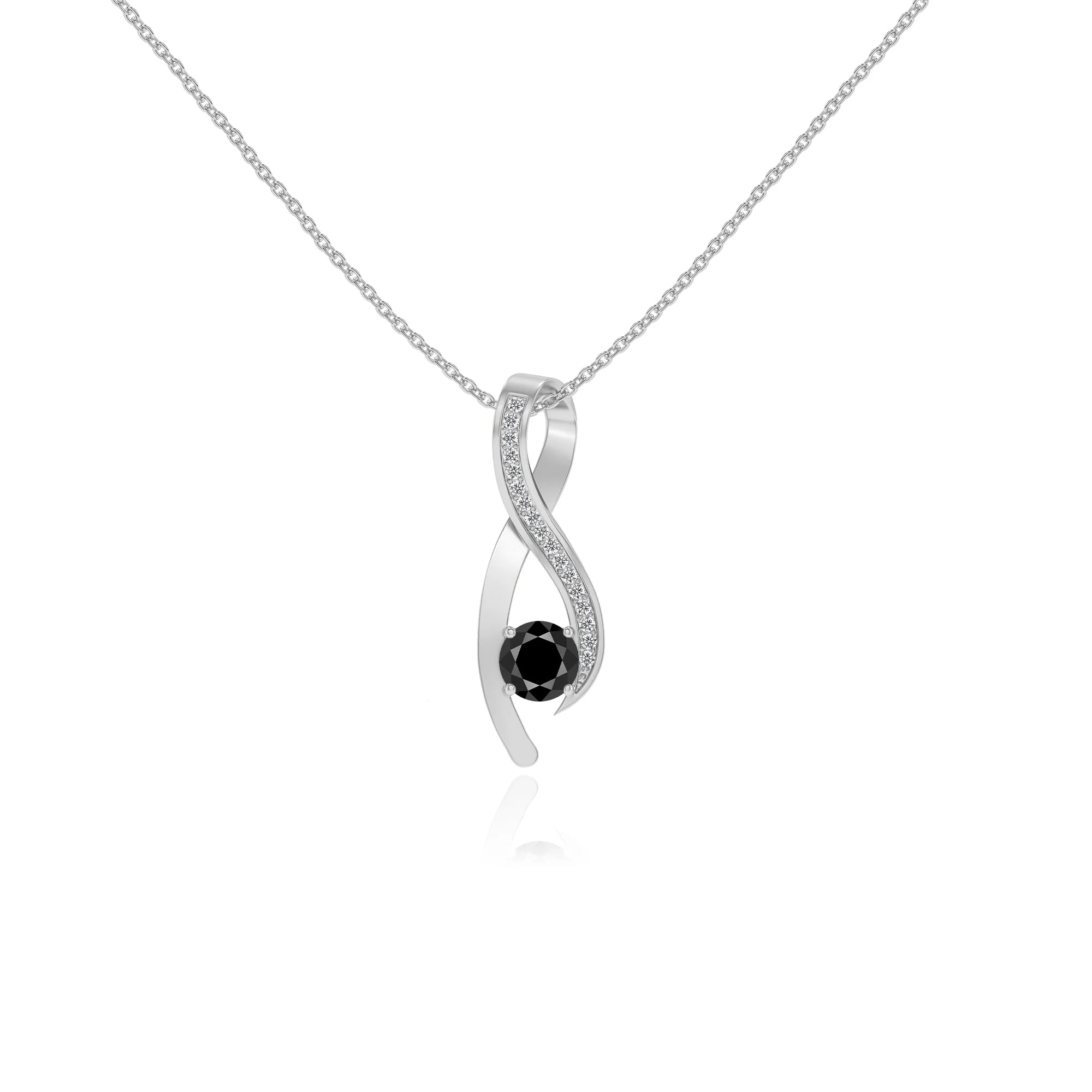 natural black-onyx round solitaire necklaces in white gold 
