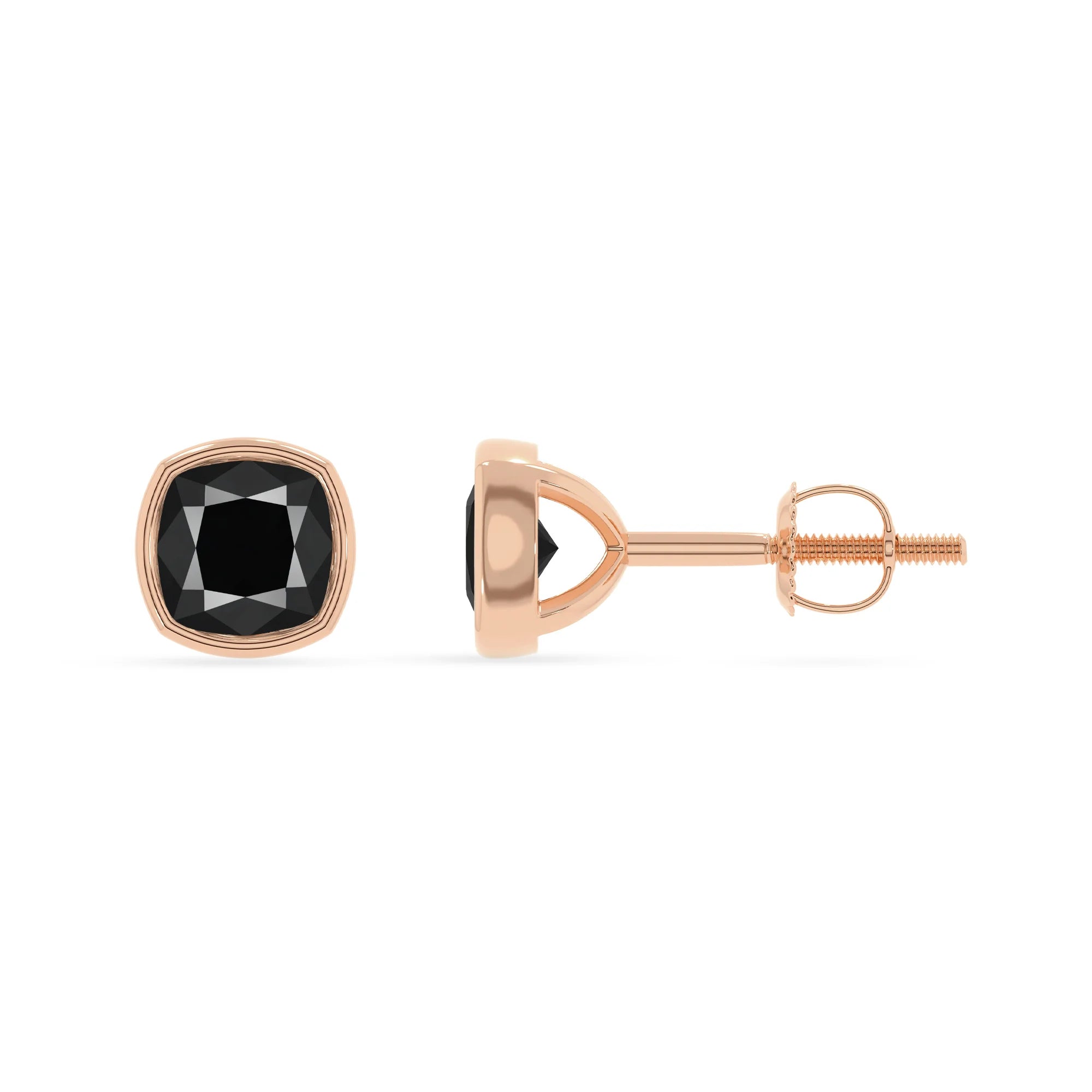 natural black onyx cushion stud earrings in rose gold 