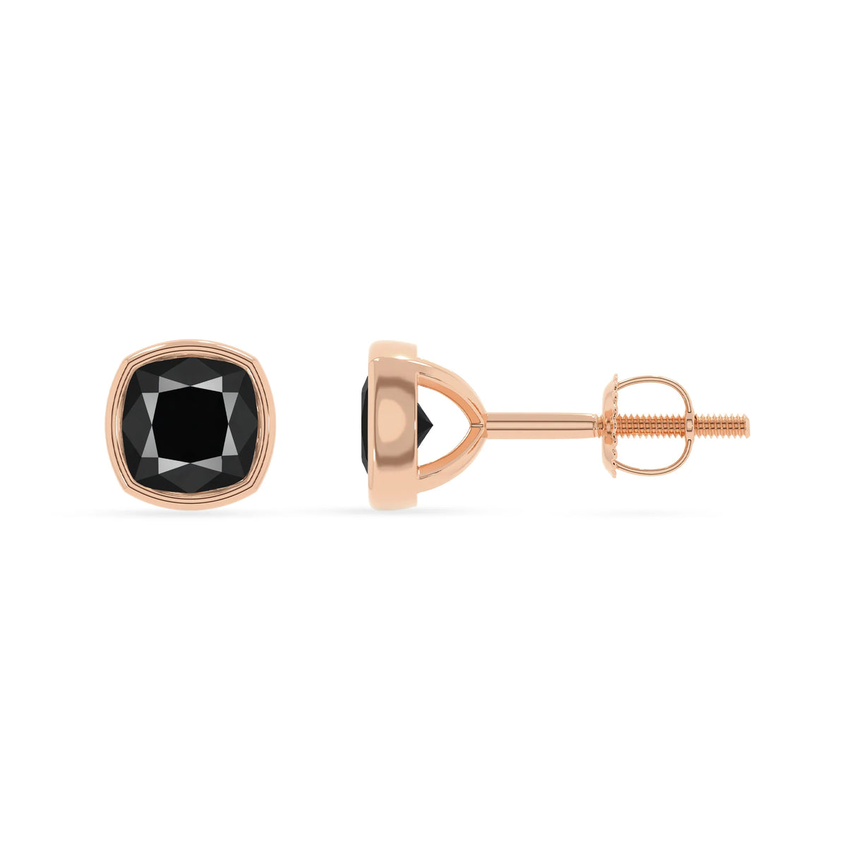 natural black onyx cushion stud earrings in rose gold 