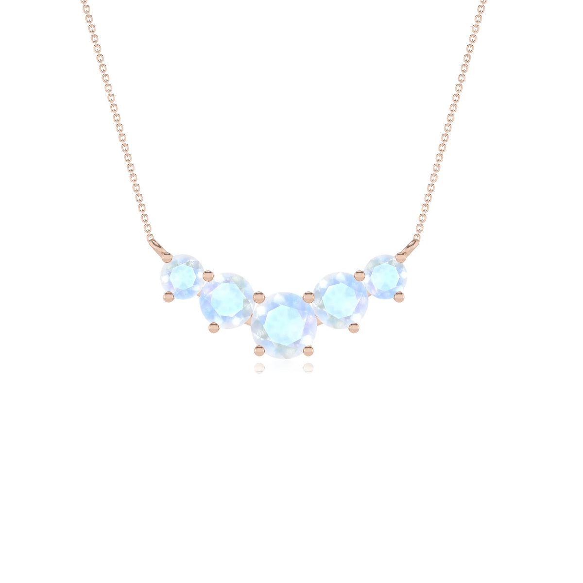 natural rainbow-moonstone round bar necklaces in rose gold 