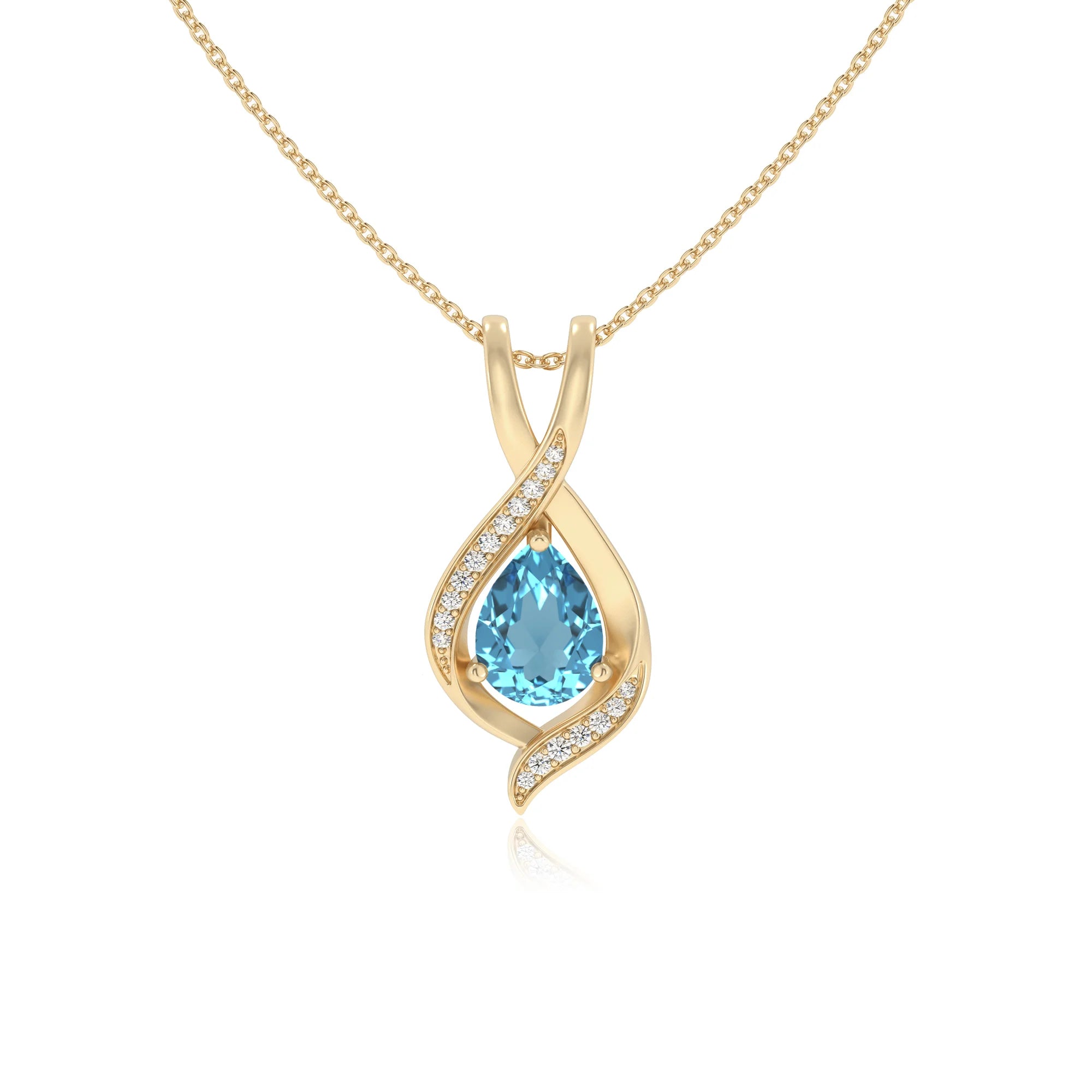 natural swiss-blue-topaz pear solitaire necklaces in yellow gold 
