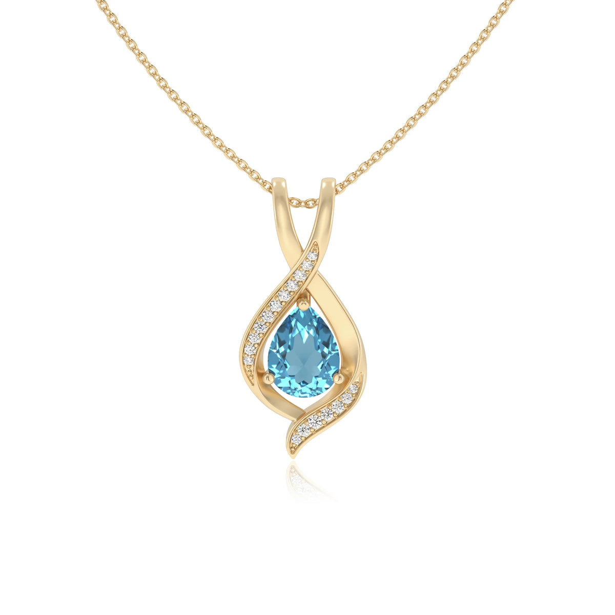 natural swiss-blue-topaz pear solitaire necklaces in yellow gold 