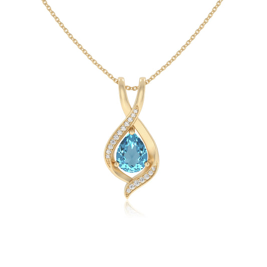 natural swiss-blue-topaz pear solitaire necklaces in yellow gold 