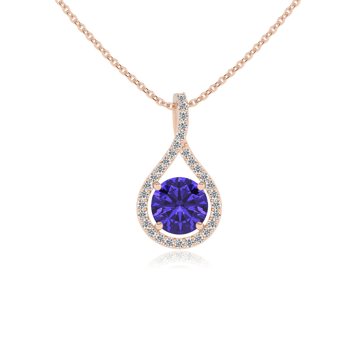 lab grown tanzanite round solitaire necklaces in rose gold 