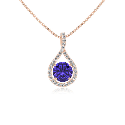 lab grown tanzanite round solitaire necklaces in rose gold 