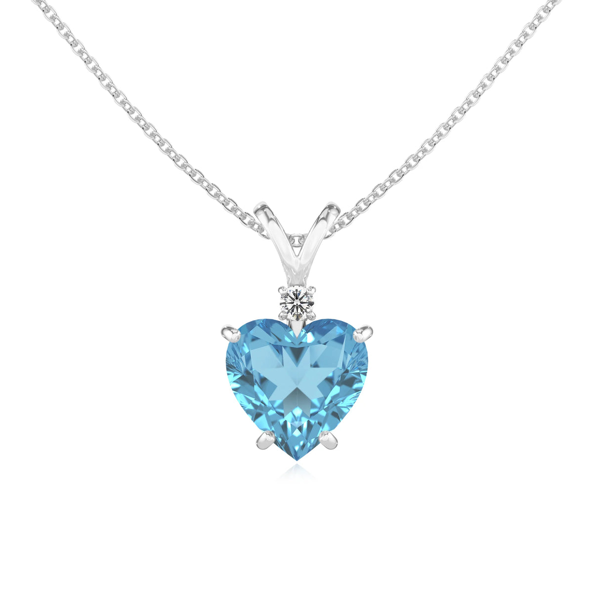 natural swiss-blue-topaz heart solitaire v-bale necklaces in platinum 