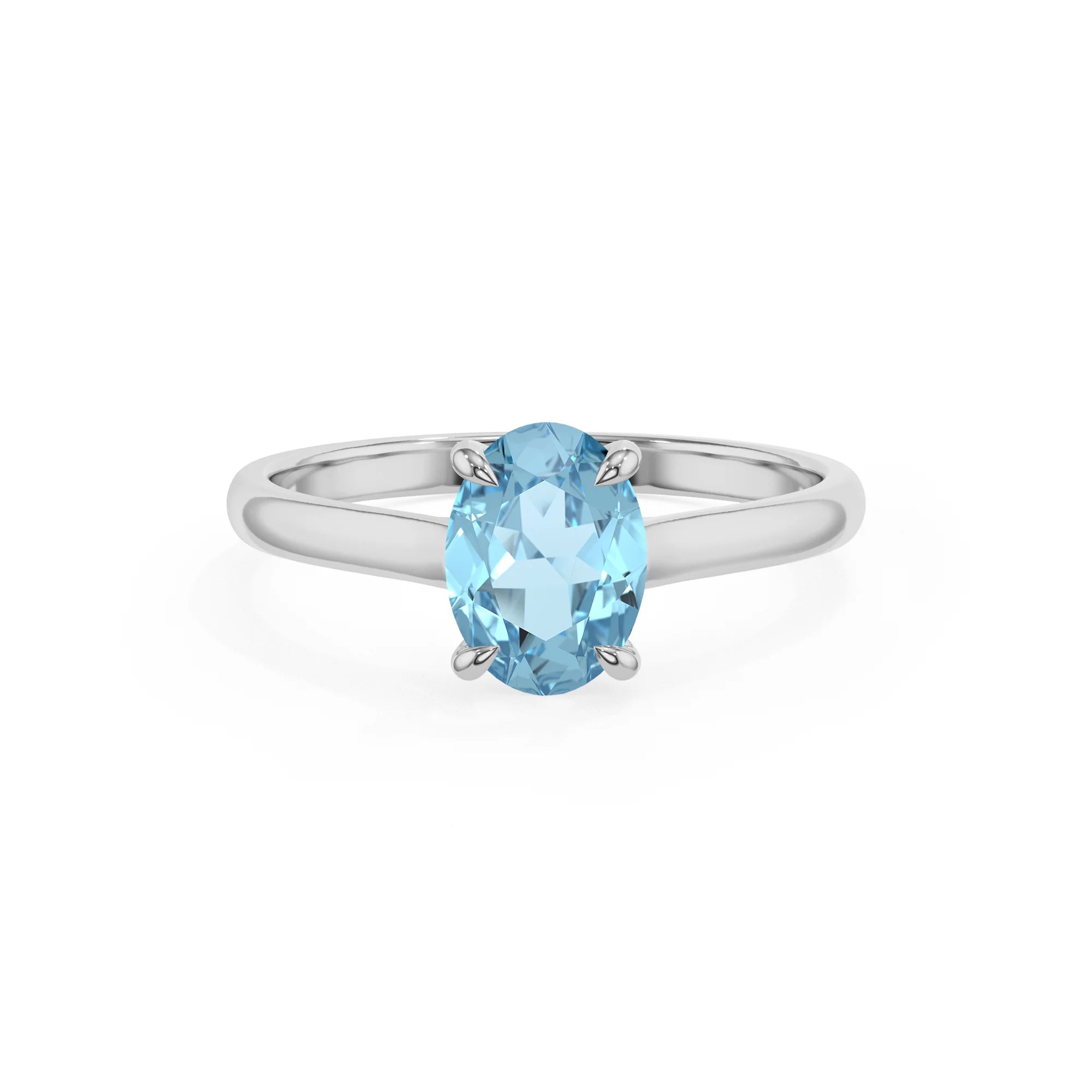 lab grown aquamarine oval solitaire rings in white gold 