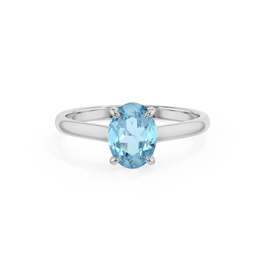 lab grown aquamarine oval solitaire rings in white gold 