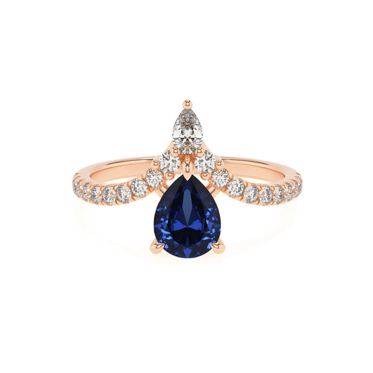 lab grown blue-sapphire pear solitaire rings in rose gold 