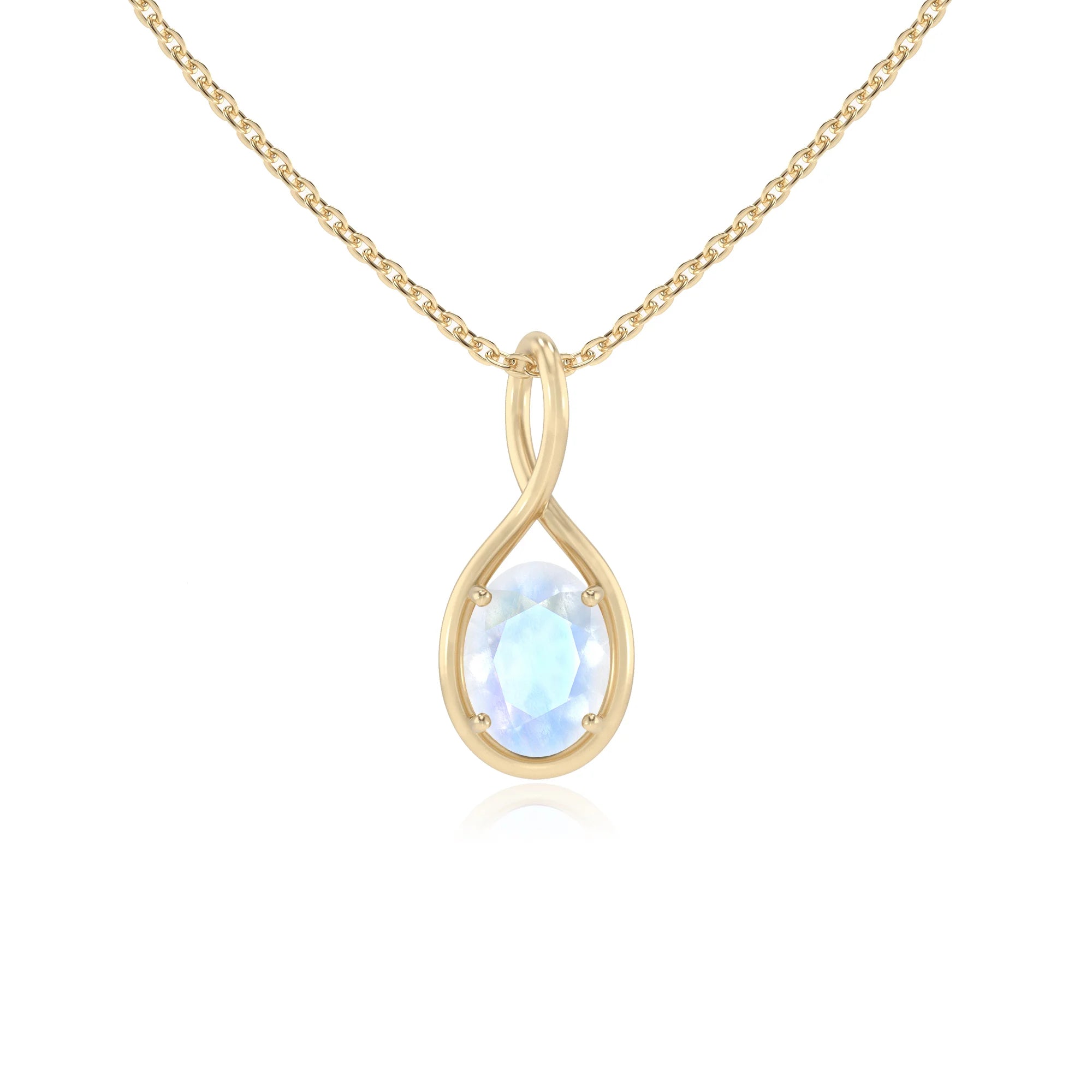 natural rainbow-moonstone oval solitaire necklaces in yellow gold 