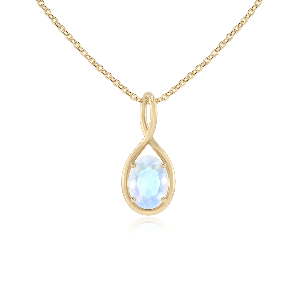 natural rainbow-moonstone oval solitaire necklaces in yellow gold 