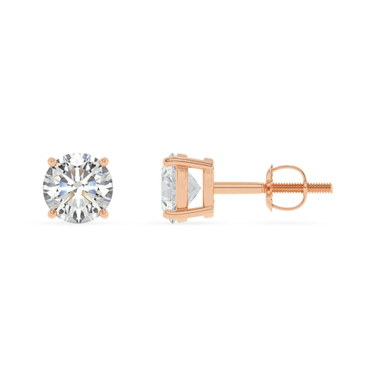 lab grown moissanite round stud earrings in rose gold 