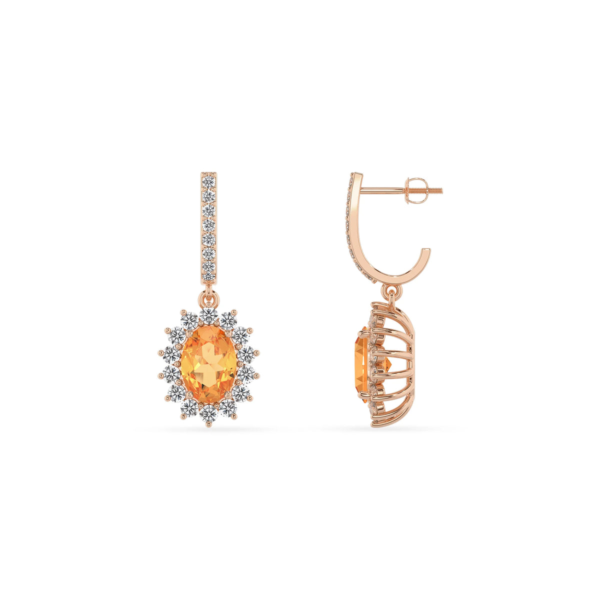 lab grown citrine oval drop earrings in rose gold 