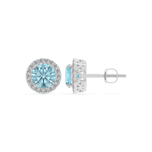 lab grown aquamarine round stud earrings in sterling silver 