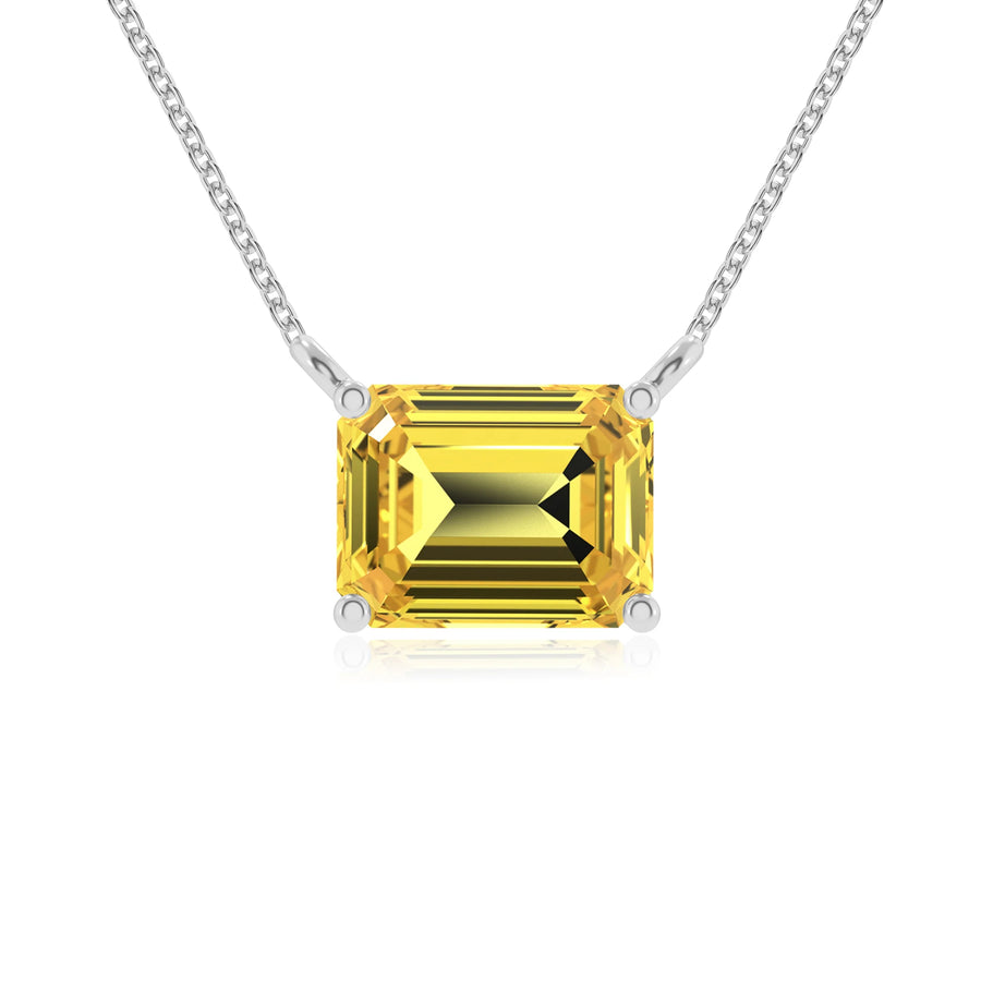 lab grown yellow-sapphire emerald cut solitaire necklaces in white gold 