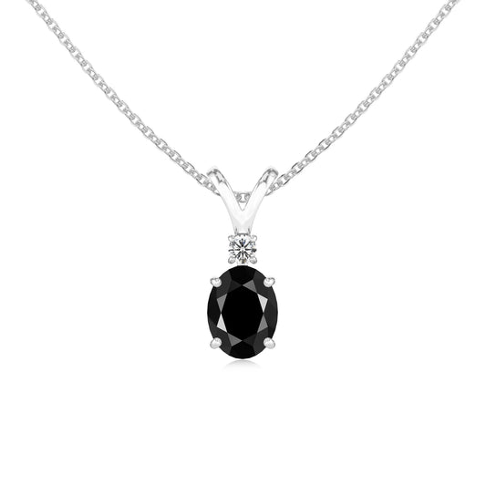 natural black-onyx oval solitaire v-bale necklaces in sterling silver 