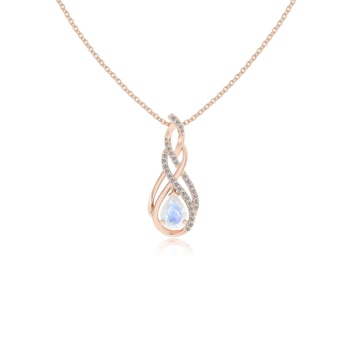 natural rainbow-moonstone pear solitaire necklaces in rose gold 