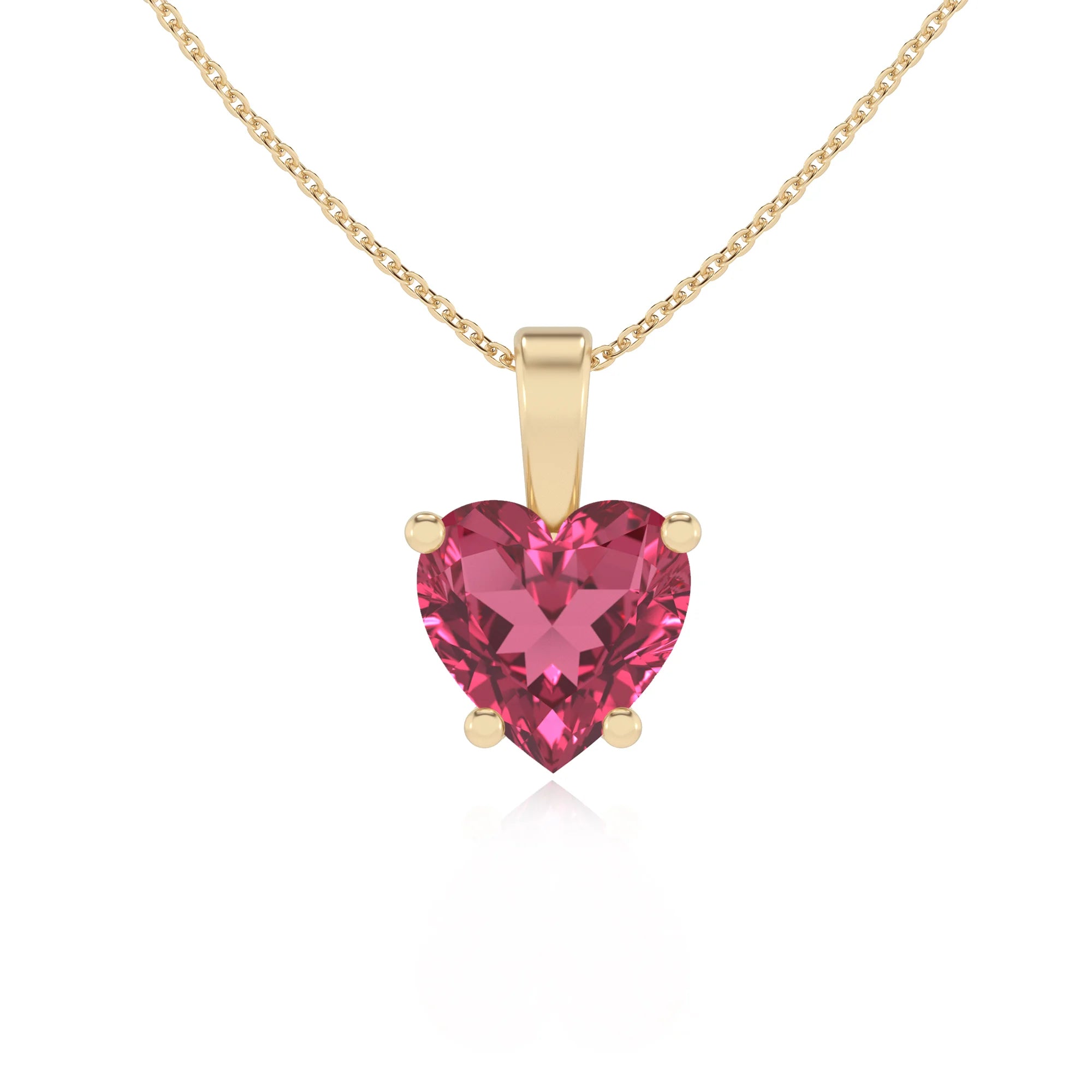 lab grown pink-tourmaline heart solitaire necklaces in yellow gold 
